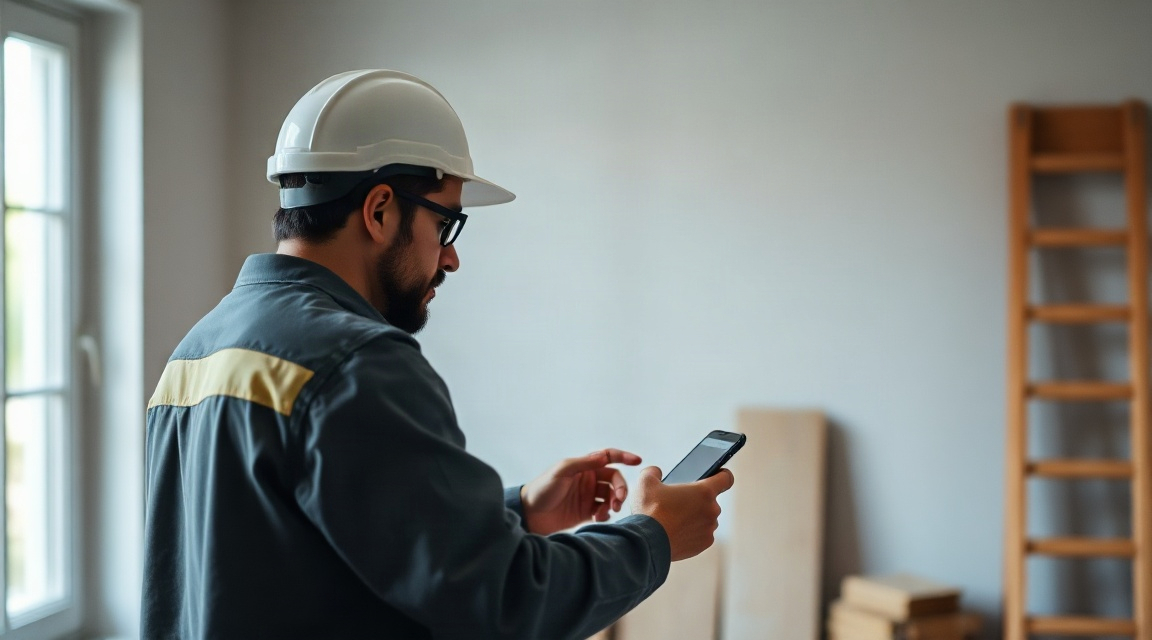 A contractor reviewing lead notifications on a laptop and phone at a job site