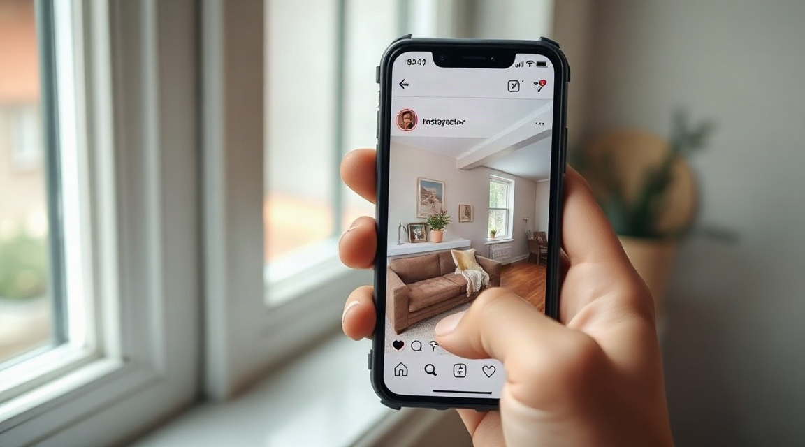 A contractor's Instagram feed showing before-and-after renovation photos on a phone screen