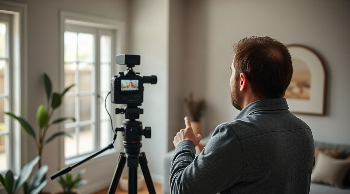 A real estate agent filming a short video walkthrough of a listing for social media