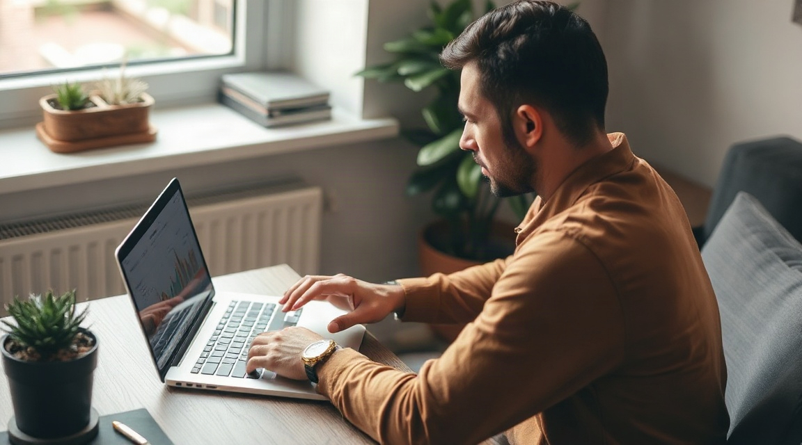 A small business owner reviewing website analytics and local search rankings on a laptop