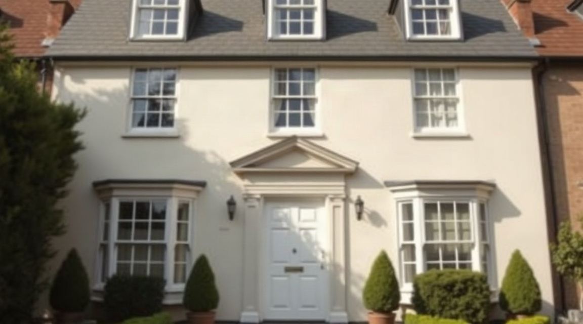 Exterior of a cape cod style house showing a center front door, symmetrical windows, and a steep upper level with dormer windows